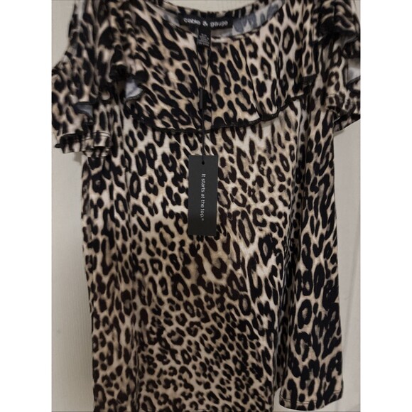 Cable & Gauge Leopard Print Tank Top Sleeveless Ruffle Accent Size Small - Picture 3 of 6